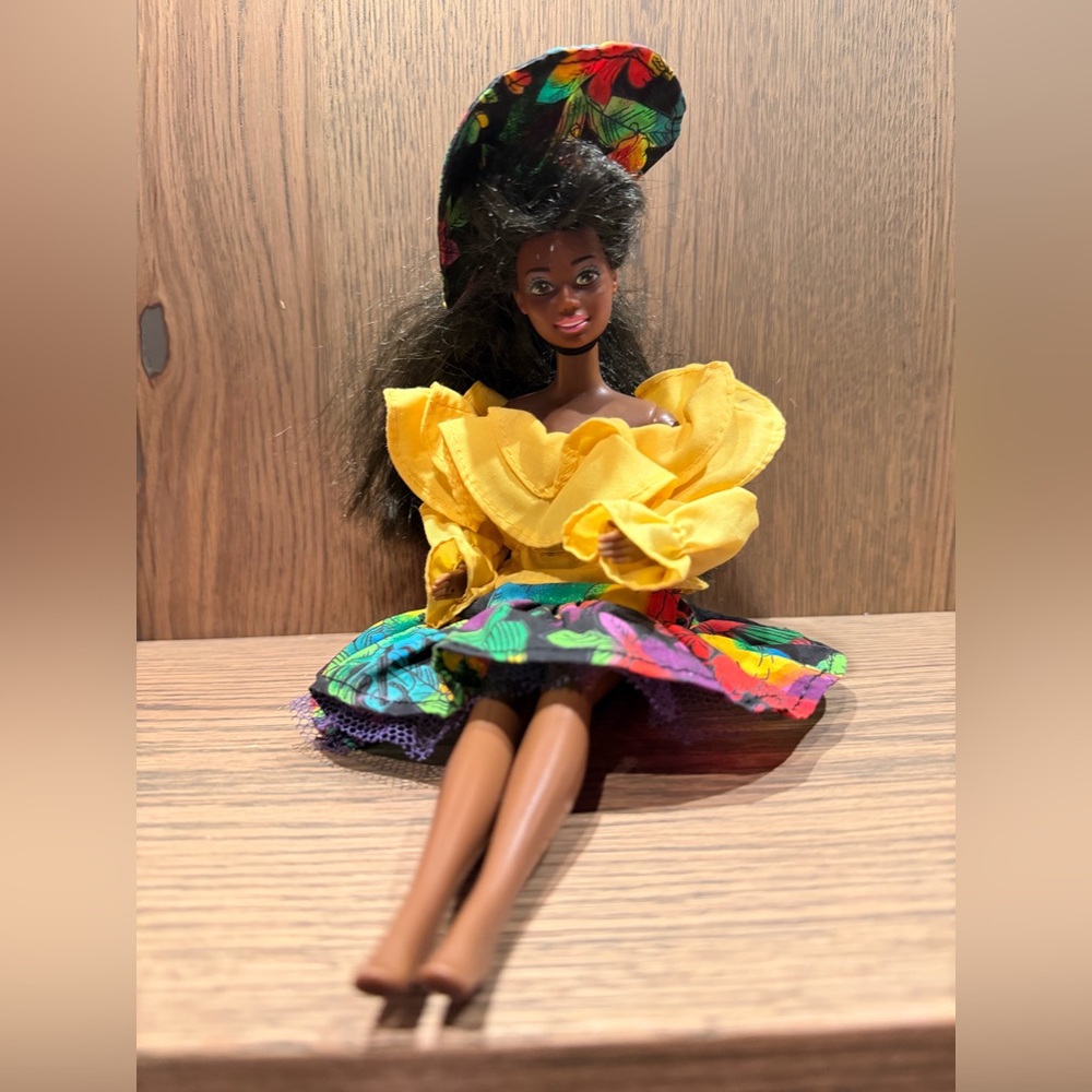 Vintage Barbie Doll with Yellow and Multicolor Outfit